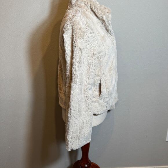 Sanctuary Surplus jacket cream faux fur with pockets & red lining  Sz L mob wife - Picture 3 of 9